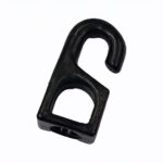 Schwarzer Kunststoffhaken mit 8‑mm Seilöffnung – Fixierelement für Expanderseile und technische Befestigungen, Deuser Systems.