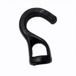 Schwarzer Kunststoffhaken mit 9‑mm Seilöffnung – stabiles Fixierelement für starke Expanderseile, Deuser Systems.