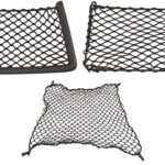 3 schwarze flexible Gepäcknetze in verschiedenen Formen auf weißem Hintergrund